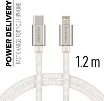 „Swissten Textile“ universalus greitas įkrovimas 3.1 USB-C su „Lightning Data“ ir 1,2 m įkrovimo laidas