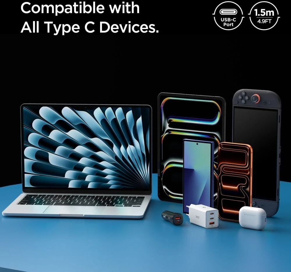 SPIGEN EB6015CC ESSENTIAL TYPE-C KABELIS 60W 150CM GUNMETAL