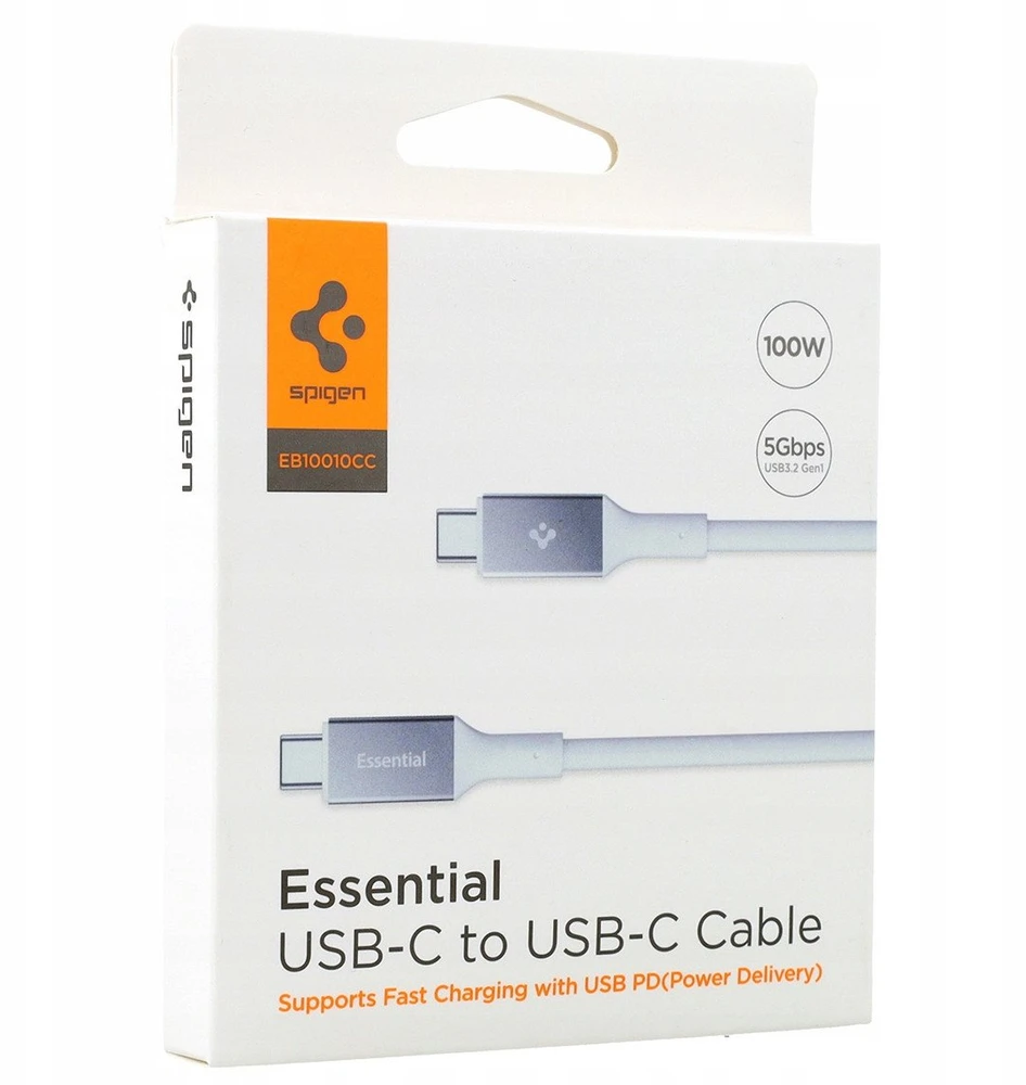 „Spigen Essential“ USB C į USB C 100 W laidas, baltas EB10010CC