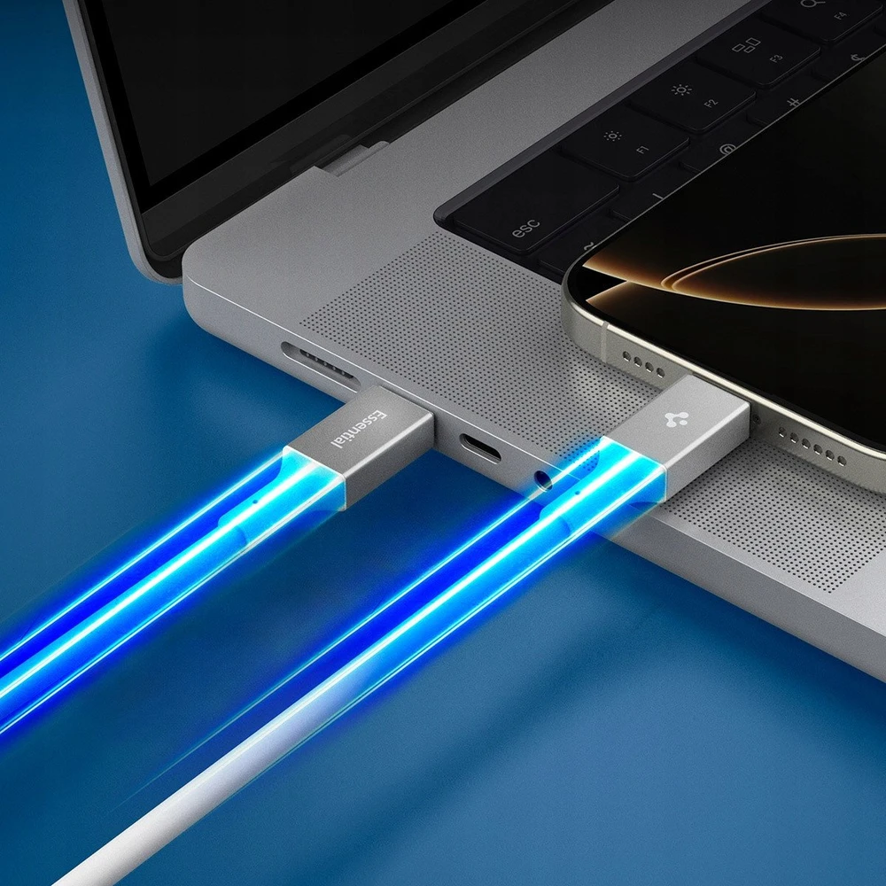 Spigen „Essential“ USB C–USB C 240 W laidas, baltas EB24012CC