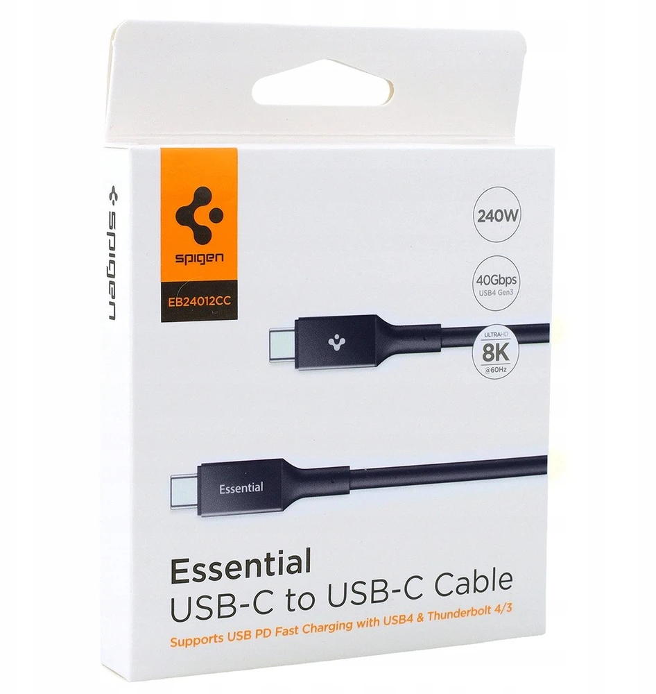 Spigen Essential USB C į USB C 240W laidas, juodas EB24012CC