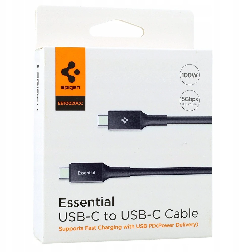 Spigen Essential USB C į USB C 100W laidas, juodas EB10020CC