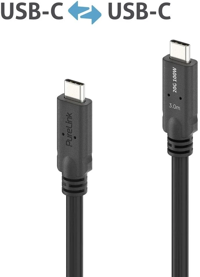 StarTech „PureLink“ USB-C į USB-C laidas – USB4 Gen 2x2, 5A, SPR 100W, 20G, DP alternatyvus režimas – „PureInstall MicroX4“ – juodas – 3,00 m