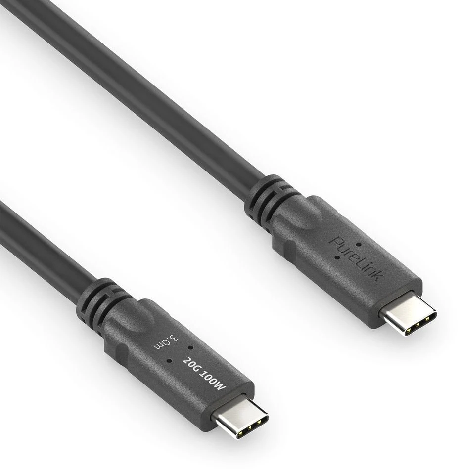 StarTech „PureLink“ USB-C į USB-C laidas – USB4 Gen 2x2, 5A, SPR 100W, 20G, DP alternatyvus režimas – „PureInstall MicroX4“ – juodas – 3,00 m