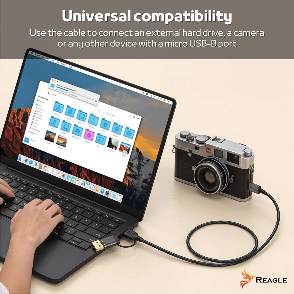 USB laidas StarTech USB-A į MICRO USB-B greitas duomenų perdavimas iš disko 10Gbps 2W1 USB-C 2M REAGLE
