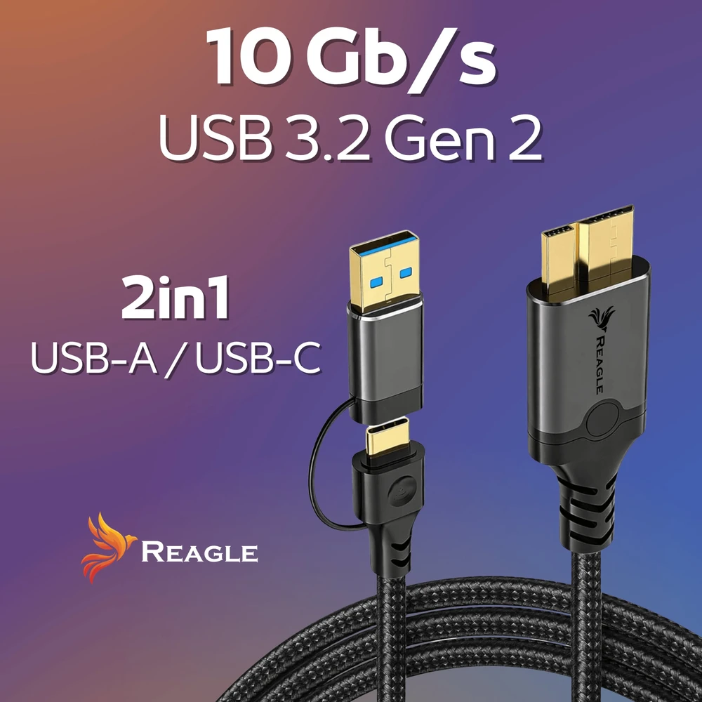 USB laidas StarTech USB-A į MICRO USB-B greitas duomenų perdavimas iš disko 10Gbps 2W1 USB-C 2M REAGLE