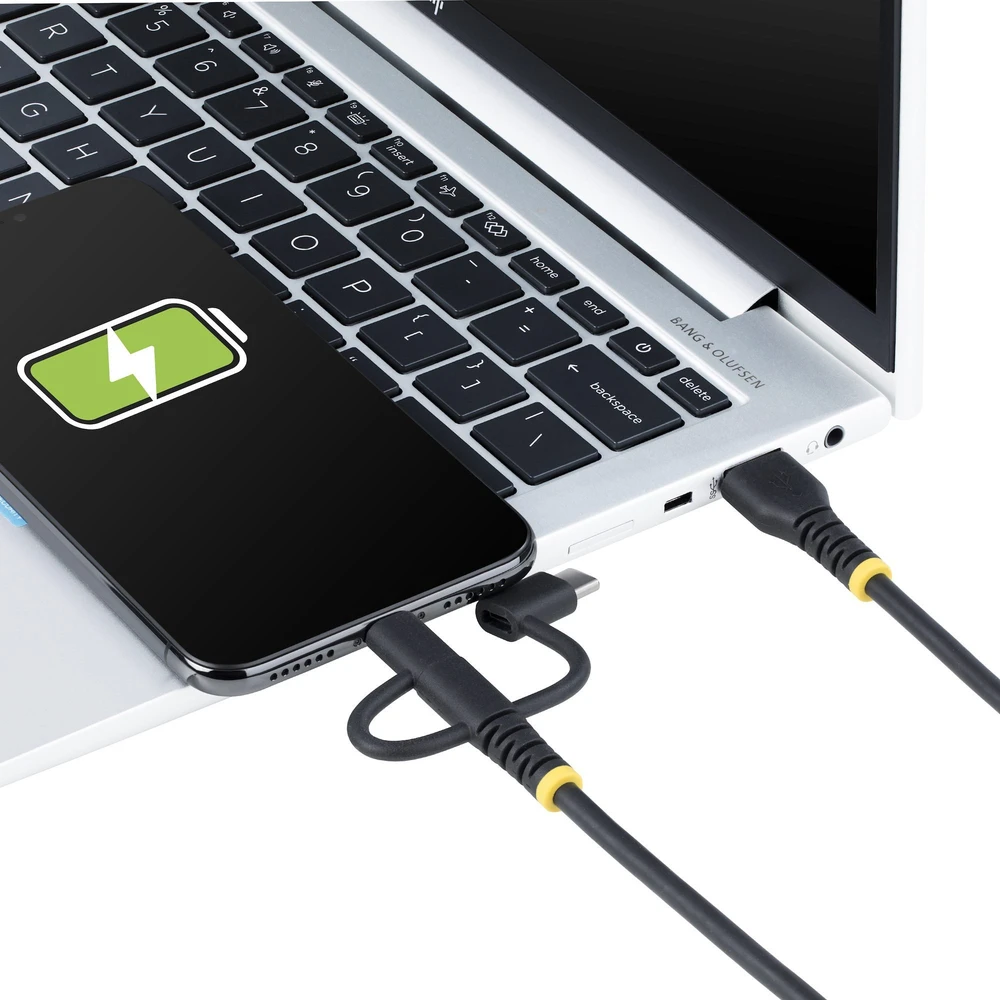 USB kabelis StarTech USB-A - USB-C + microUSB + Lightning 1 m juodas (RLTCUB1MBK)