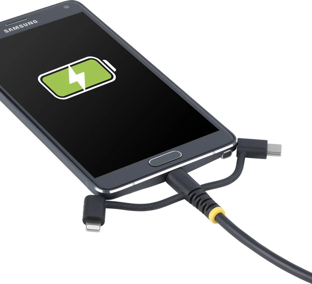 USB kabelis StarTech USB-A - USB-C + microUSB + Lightning 1 m juodas (RLTCUB1MBK)