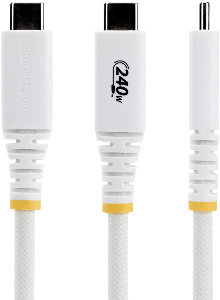 Kabelis USB StarTech - USB-C (M) do USB-C (M) - USB 2.0 - 5 A - 3 m - ultra elastyczny, USB Power Delivery (240W), rozszerzony zakres mocy (EPR), wytrzymały, USB-IF certyfikowany - balta (S2CEPR3MW-USB-CABLE)