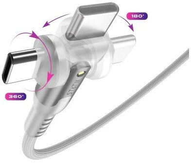 STATIK PowerPivot Pro besisukantis 2-in-1 USB-C laidas, baltas, 2 m