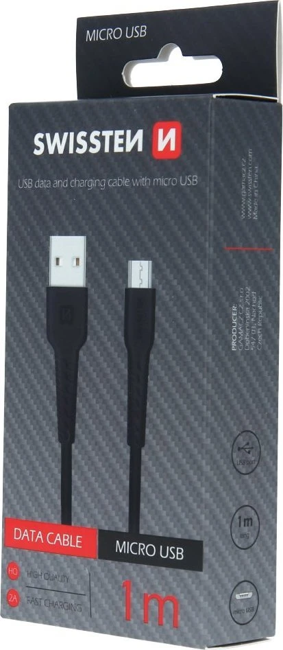 Swissten USB - mikro USB 1.0m juoda