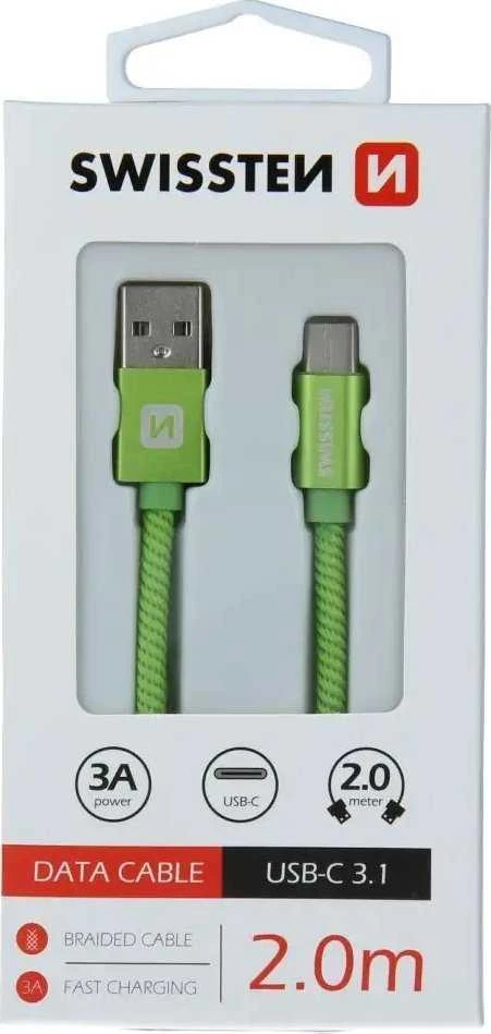 Swissten Textile Universal Quick Charge 3.1 USB-C duomenų ir įkrovimo laidas 2m