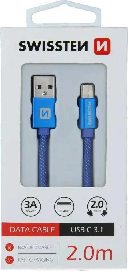 Swissten Textile Universal Quick Charge 3.1 USB-C duomenų ir įkrovimo laidas 2m