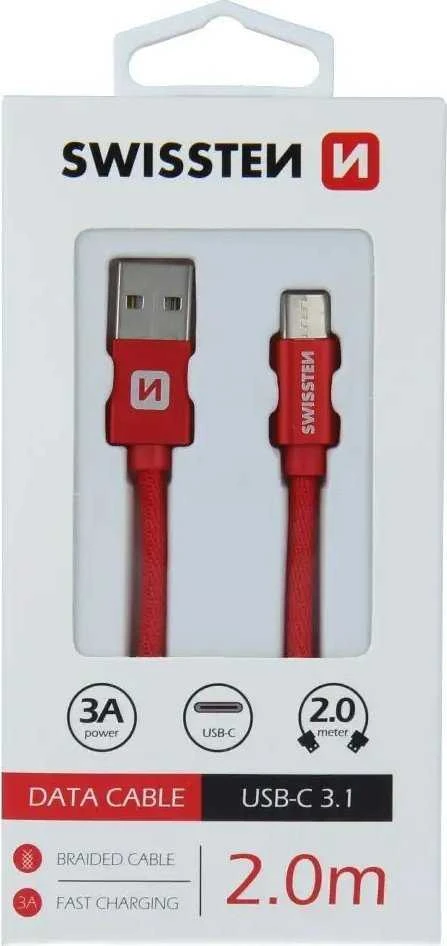 Swissten Textile Universal Quick Charge 3.1 USB-C duomenų ir įkrovimo laidas 2m