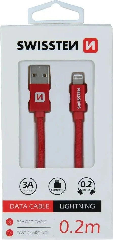 Swissten Textile Fast Charge 3A Lightning Data ir įkrovimo kabelis 20 cm