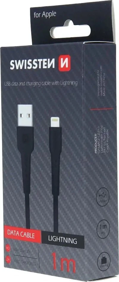 Swissten USB - Lightning 1.0m juoda