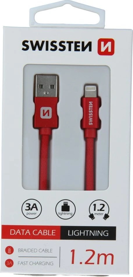 Swissten Textile Fast Charge 3A Lightning Data ir įkrovimo kabelis 1,2m