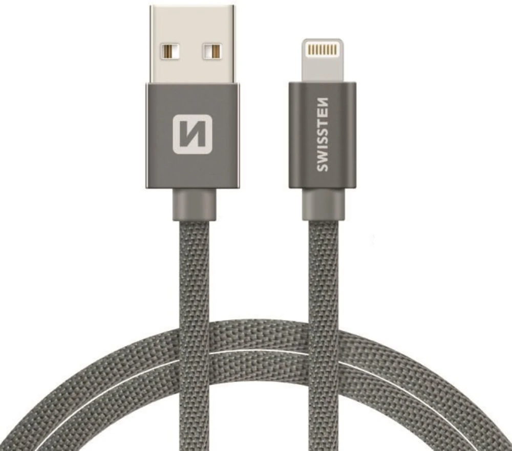 Swissten MFI Textile Fast Charge 3A Lightning Data ir 1,2m įkrovimo laidas