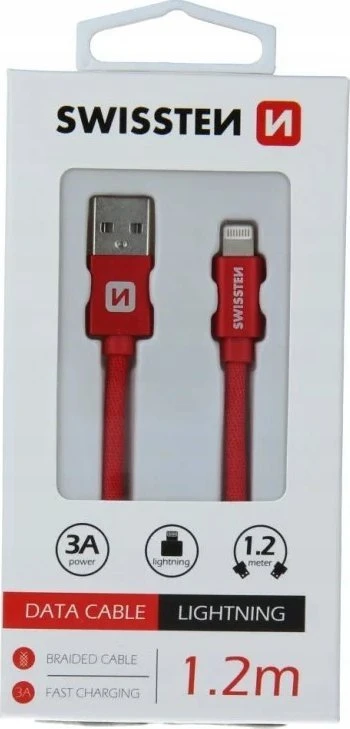 Swissten Textile Fast Charge 3A Lightning Data ir įkrovimo kabelis 1,2m