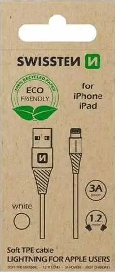 „Swissten Eco Friendly“ greito įkrovimo 3A „Lightning Data“ ir įkrovimo laidas, 1,2 m