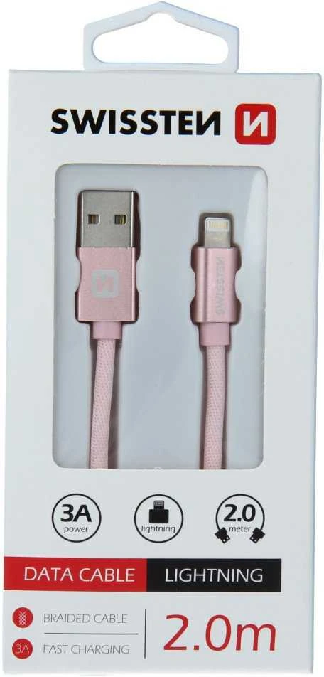 Swissten Textile Fast Charge 3A Lightning Data ir įkrovimo kabelis 2m