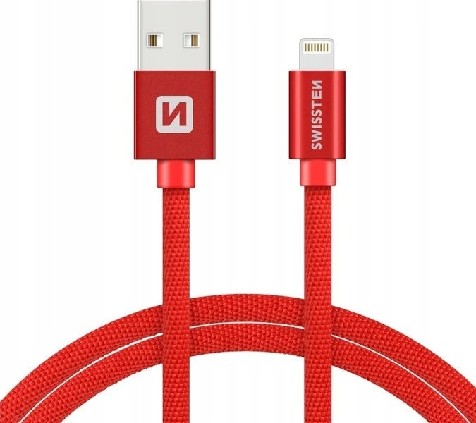 Swissten Textile Fast Charge 3A Lightning Data ir įkrovimo kabelis 3m