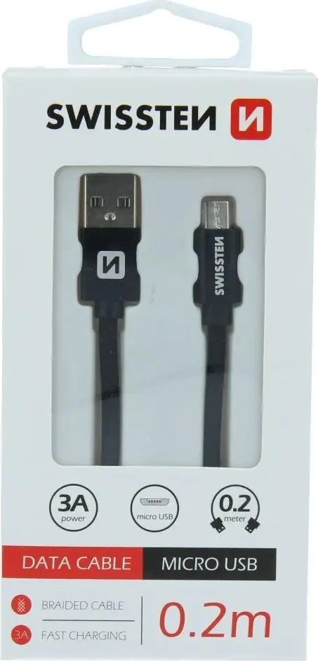 „Swissten Textile“ greito įkrovimo universalus „Micro USB“ duomenų ir įkrovimo laidas, 0,2 m