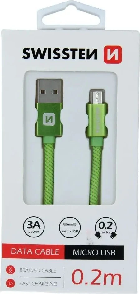 „Swissten Textile“ greito įkrovimo universalus „Micro USB“ duomenų ir įkrovimo laidas, 0,2 m