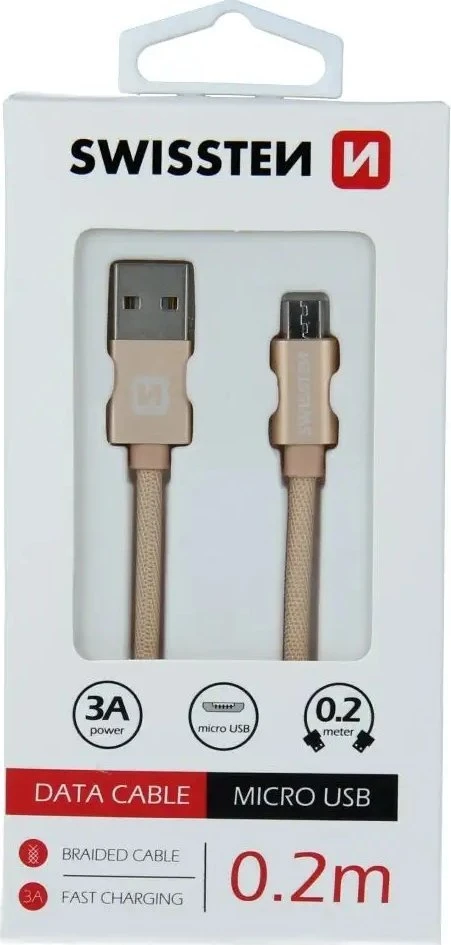 „Swissten Textile“ greito įkrovimo universalus „Micro USB“ duomenų ir įkrovimo laidas, 0,2 m