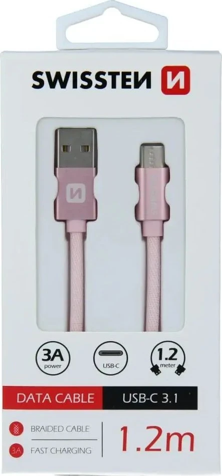 Swissten Textile Universal Quick Charge 3.1 USB-C duomenų ir įkrovimo laidas 1,2 m