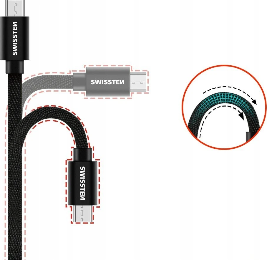Swissten Textile Universalus Micro USB duomenų ir įkrovimo kabelis 1,2m