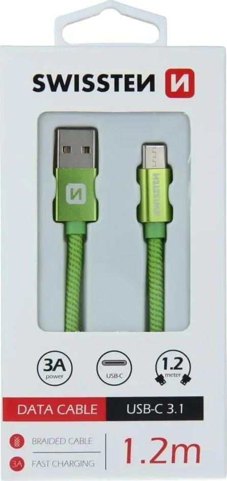 Swissten Textile Universal Quick Charge 3.1 USB-C duomenų ir įkrovimo laidas 1,2 m