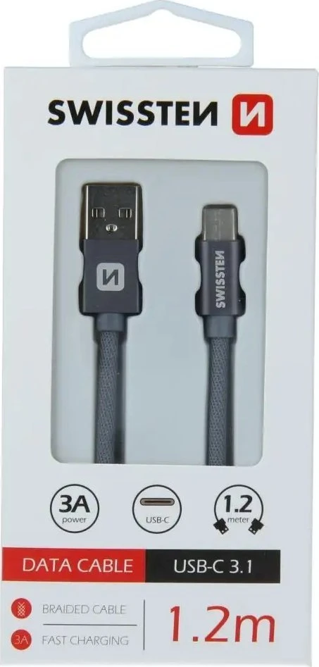 Swissten Textile Universal Quick Charge 3.1 USB-C duomenų ir įkrovimo laidas 1,2 m
