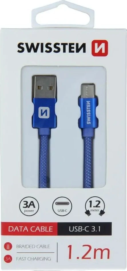 Swissten Textile Universal Quick Charge 3.1 USB-C duomenų ir įkrovimo laidas 1,2 m