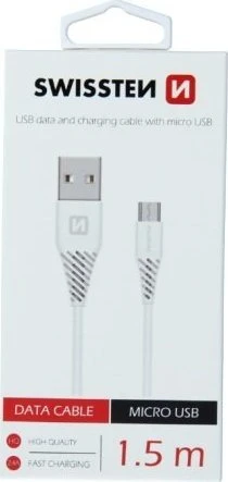 Kabelis USB Swissten USB-A - micro-B 1.5 m Baltas (71504300)