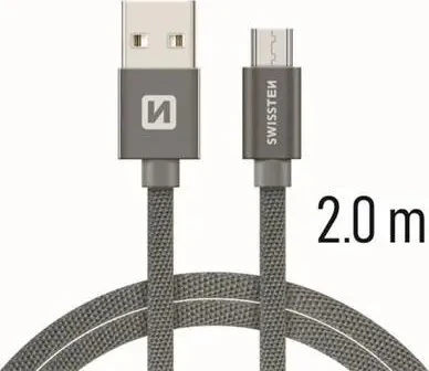 Swissten Textile greito įkrovimo universalus mikro USB laidas 2m Pilkas