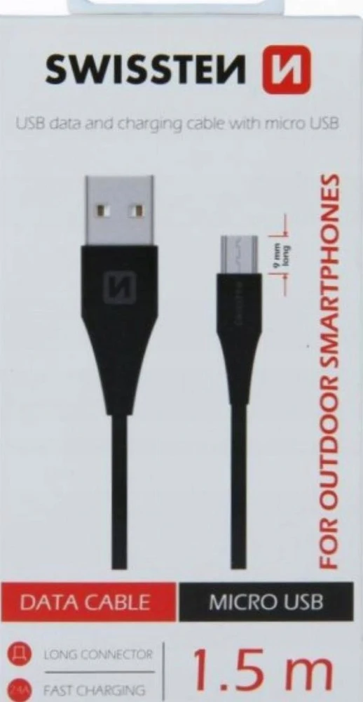 Kabelis USB Swissten USB-A - microUSB 1.5 m Juodas (71504303)