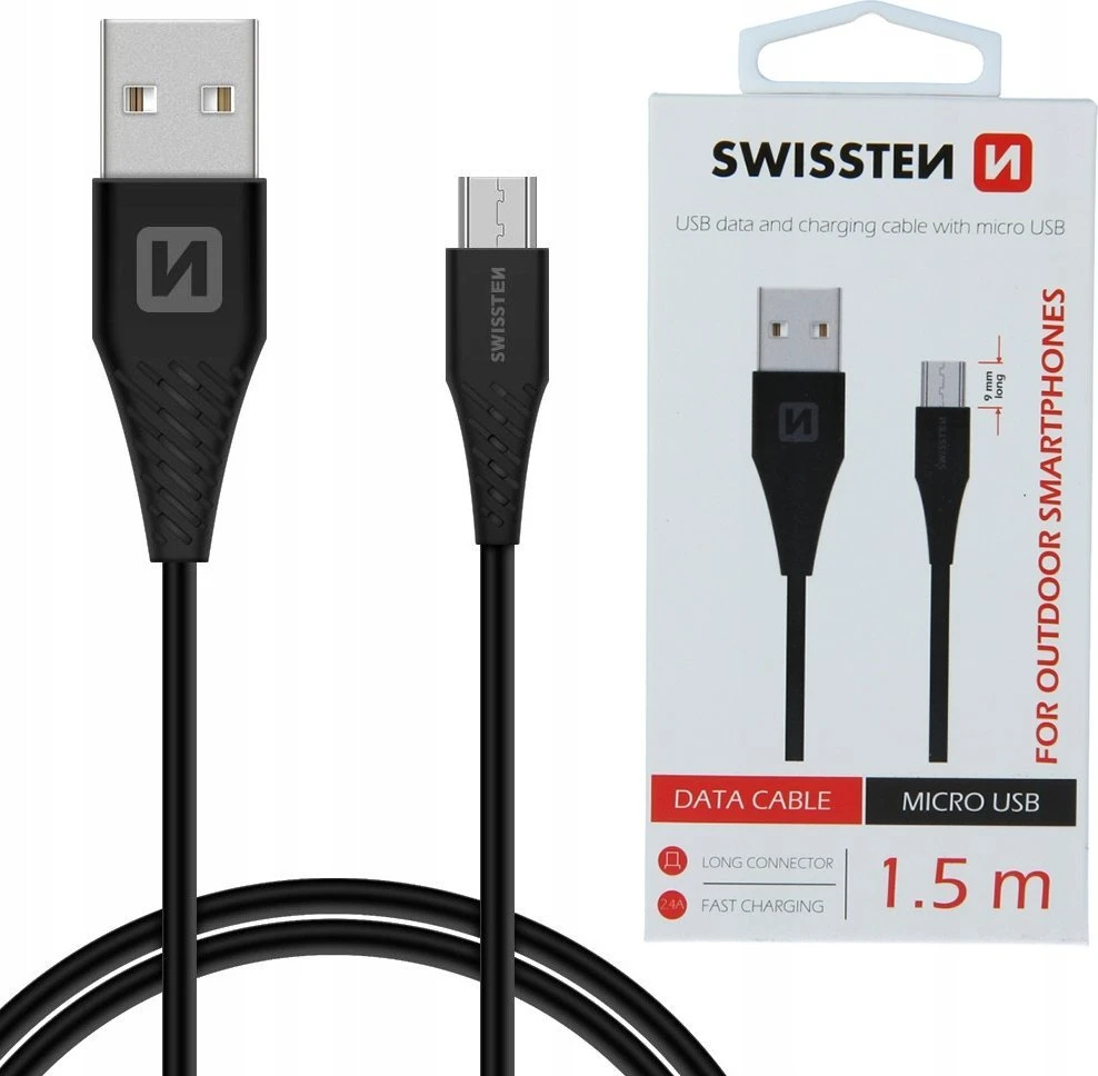 Kabelis USB Swissten USB-A - microUSB 1.5 m Juodas (71504303)