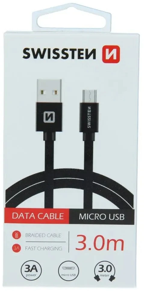 Swissten Textile Quick Charge Universalus Micro USB duomenų ir įkrovimo kabelis 3m