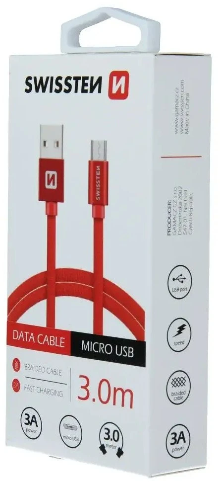 Swissten Textile Quick Charge Universalus Micro USB duomenų ir įkrovimo kabelis 3m