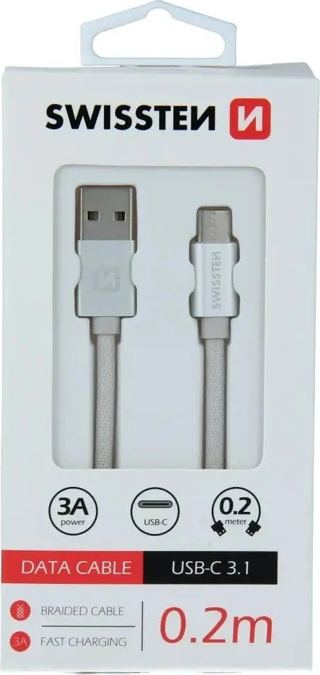 Swissten Textile Universal Quick Charge 3.1 USB-C duomenų ir įkrovimo laidas 20 cm