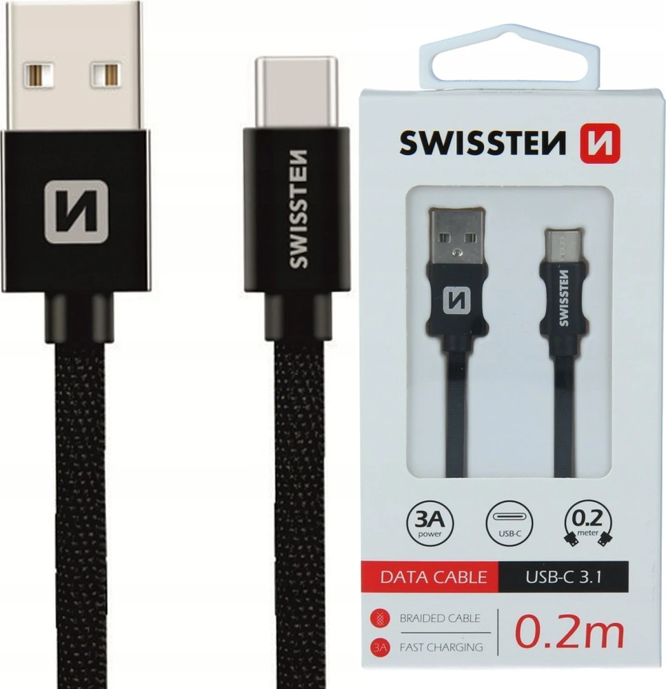 Swissten Textile Universal Quick Charge 3.1 USB-C duomenų ir įkrovimo laidas 20 cm