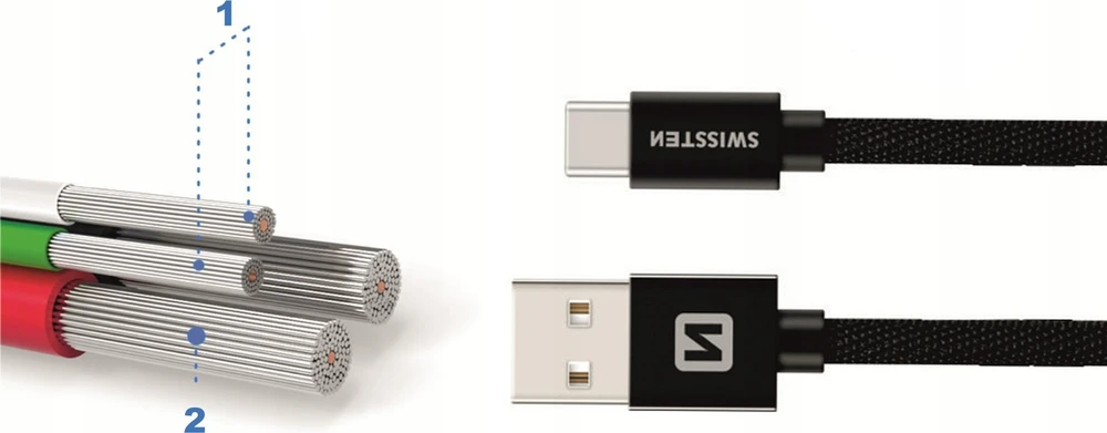 Swissten Textile Universal Quick Charge 3.1 USB-C duomenų ir įkrovimo laidas 20 cm