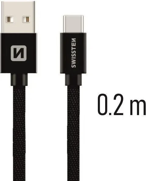 Swissten Textile Universal Quick Charge 3.1 USB-C duomenų ir įkrovimo laidas 20 cm
