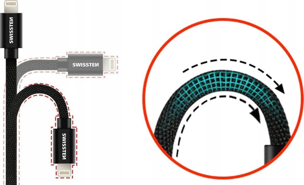 Swissten Textile Universal Quick Charge 3.1 USB-C duomenų ir įkrovimo laidas 20 cm
