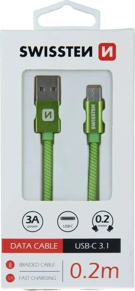 Swissten Textile Universal Quick Charge 3.1 USB-C duomenų ir įkrovimo laidas 20 cm