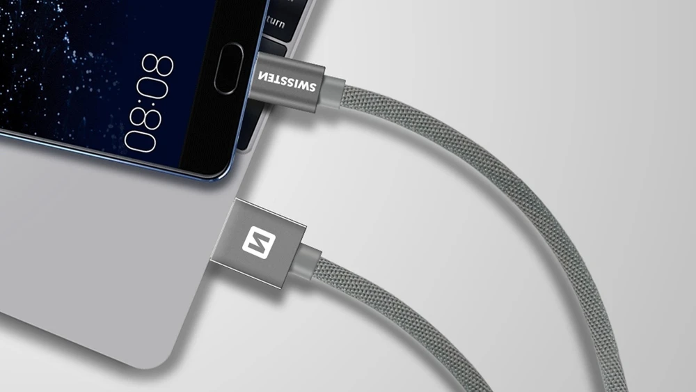 Swissten Textile Universal Quick Charge 3.1 USB-C duomenų ir įkrovimo laidas 20 cm