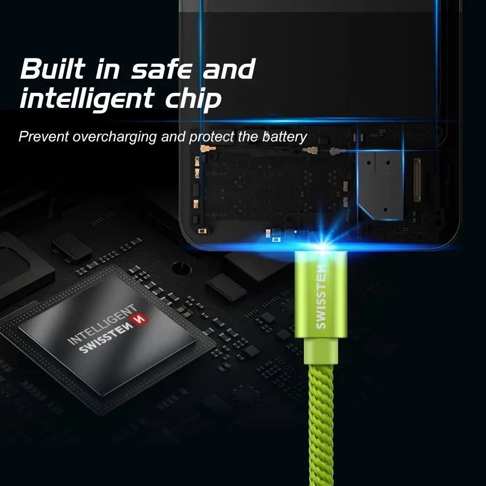 Swissten Textile Universal Quick Charge 3.1 USB-C duomenų ir įkrovimo laidas 20 cm