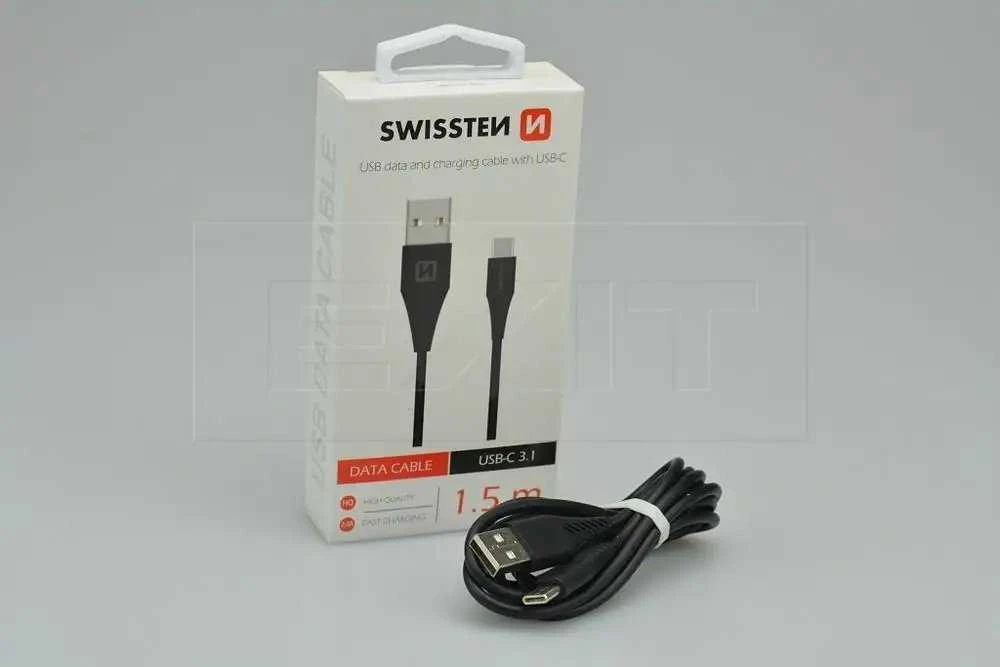 Swissten USB - USB-C 3.1 1.5m (7mm) juoda