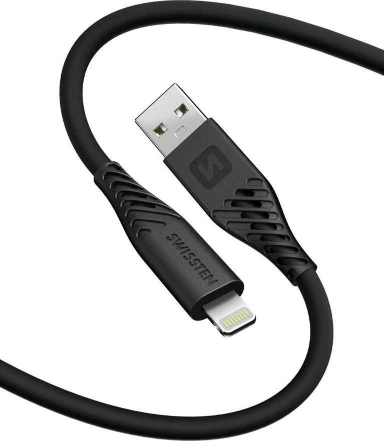 Swissten minkštas silikoninis duomenų kabelis USB / Lightning 1,5 m / 60 W